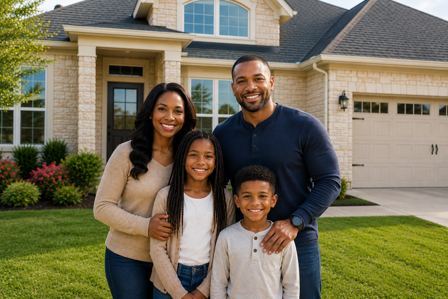 Family in front of their home